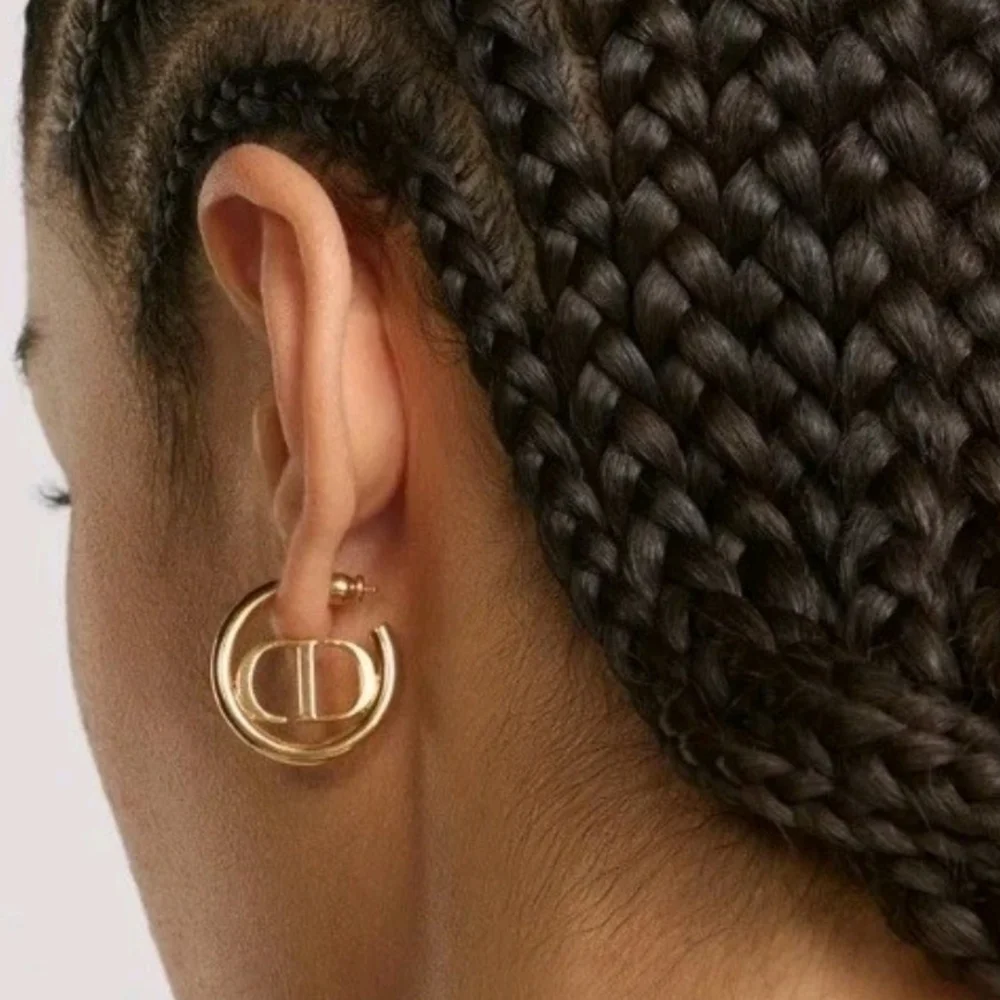 Dior Gold Logo Hoop Earrings - Picture 8 of 8